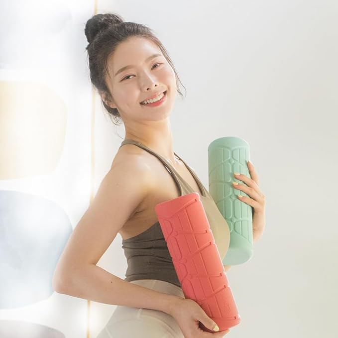 WADO Mini Round Foam Roller for Exercise and Recovery 12" x 4"- Ergonomic Pattern Angle Roller, Body Stretching, Solid PU, 3-Different Density Options (Medium (Alice Mint, 750g))