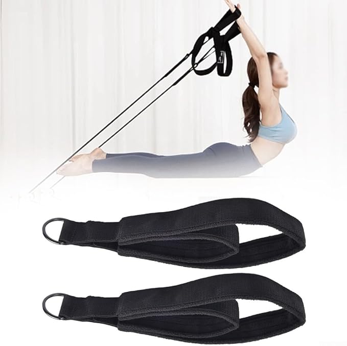 Pilates Rings Double Loop Foot Straps with Dual-Length Design and Soft Fleece for Reformer Exercises Compatible with Most Pilates Beds and Equipment