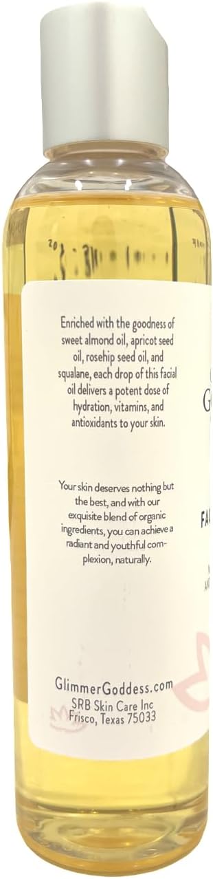 Glimmer Goddess Organic Facial Massage Oil for Organic Skincare Enthusiasts - Vegan, Body Lubricant, Unscented, Liquid, Nourishing Body Lubricant