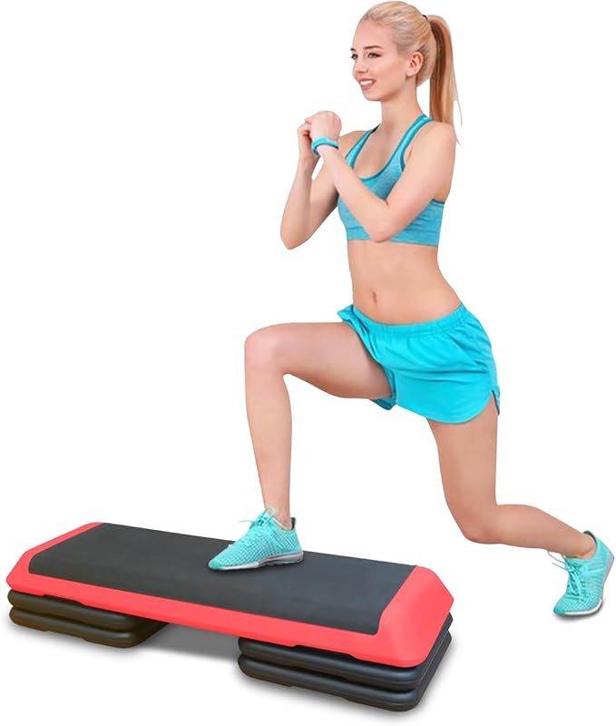 Adjustable Aerobic Workout Step Platform with 4 Stackable Risers in Fitness Exercise Platform Trainer,43” Aerobics Workout Stepper for Home Gym Cardio Strength Training