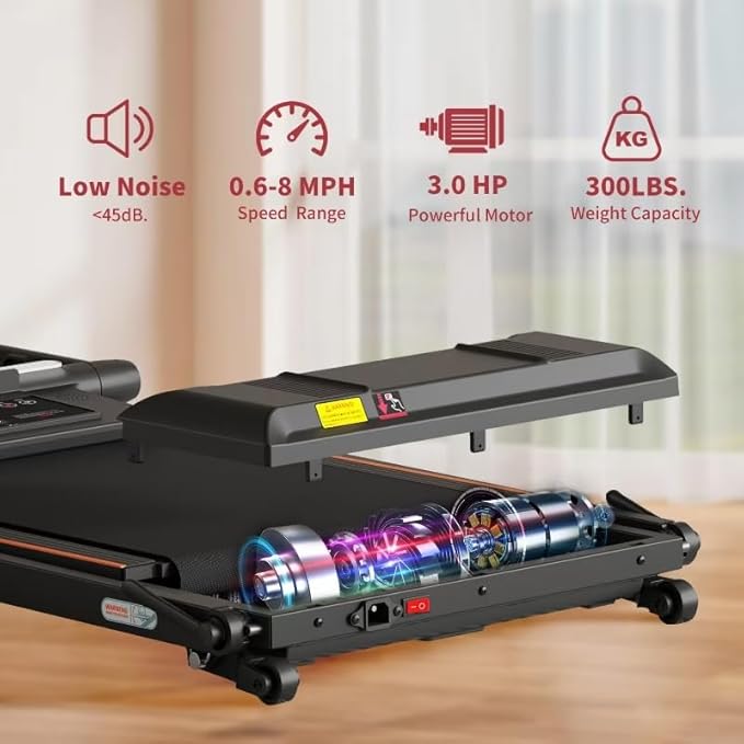 Foldable Treadmill with Incline Treadmill with Home Removable Desk Workstation 3 in 1 Folding Small Compact Walking Treadmills 300 Lbs Capacity for Home Office
