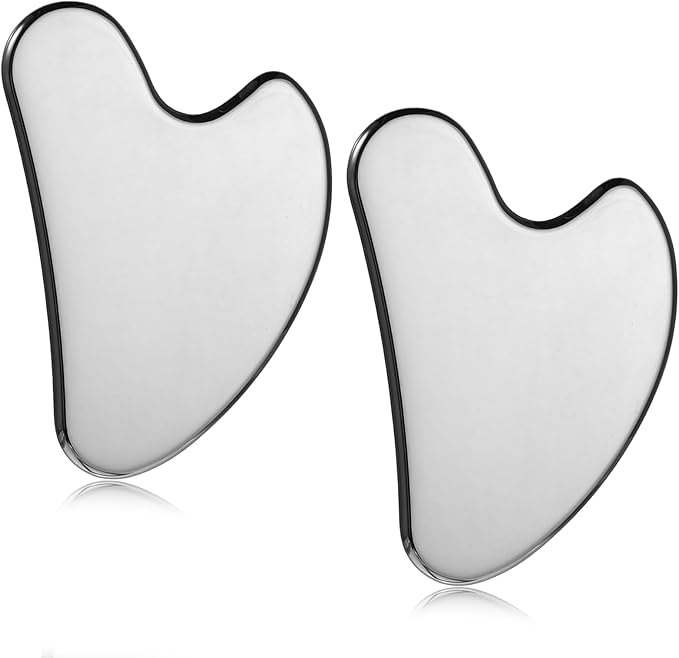 2 Pcs Stainless Steel Gua Sha Face Tools Metal Silver Guasha for Self Care Manual Massage Tool for Face and Body Treatment Back Muscles Pain Relief Puffiness Reducing Gift for Men Women