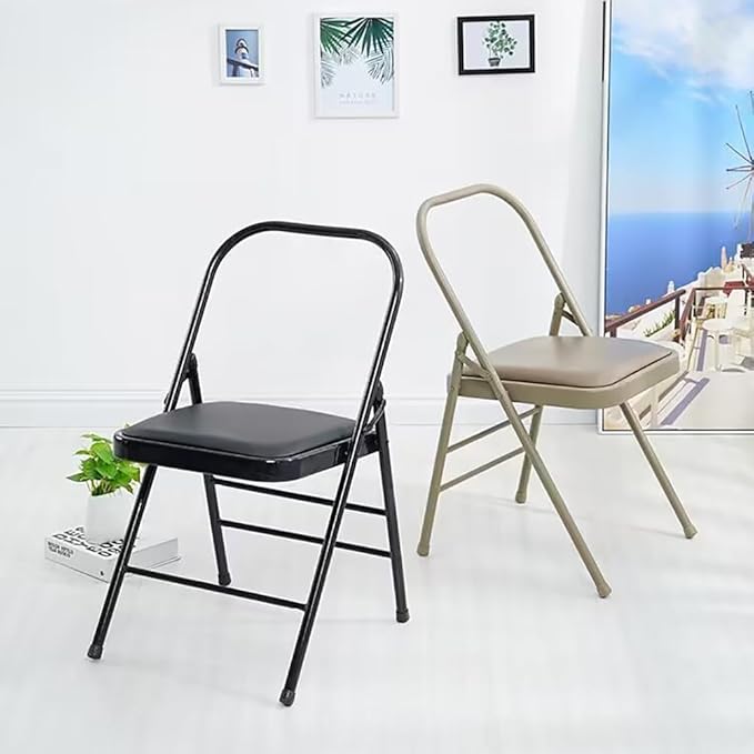 Pilates Chair,Iyengar Yoga Chair,Backless Yoga Chair Prop,Foldable and Portable Folding Stools Supports Balance Training,Khaki-45 * 42 * 83cm