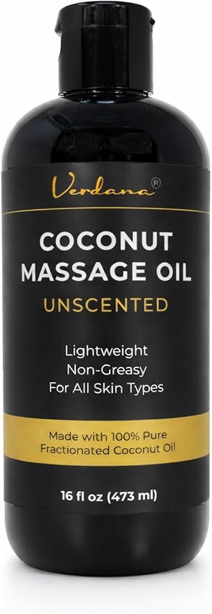 Verdana Coconut Massage Oil – Unscented for Massage Therapy, Lightweight & Non-Greasy for Professional & Home Use, Made with Fractionated Coconut Oil, 16 fl oz
