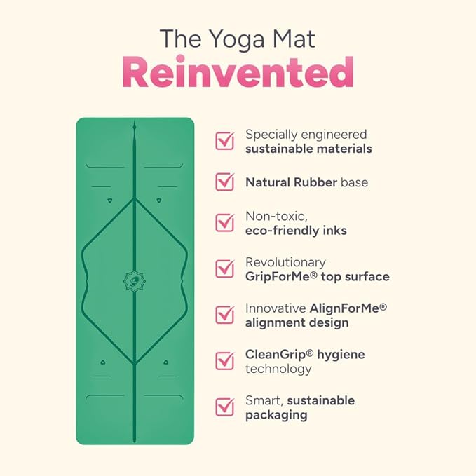 Liforme Original Yoga Mat – Free Yoga Bag Included - Patented Alignment System, Warrior-like Grip, Non-slip, Eco-friendly, sweat-resistant, long, wide, 4.2mm thick mat for comfort