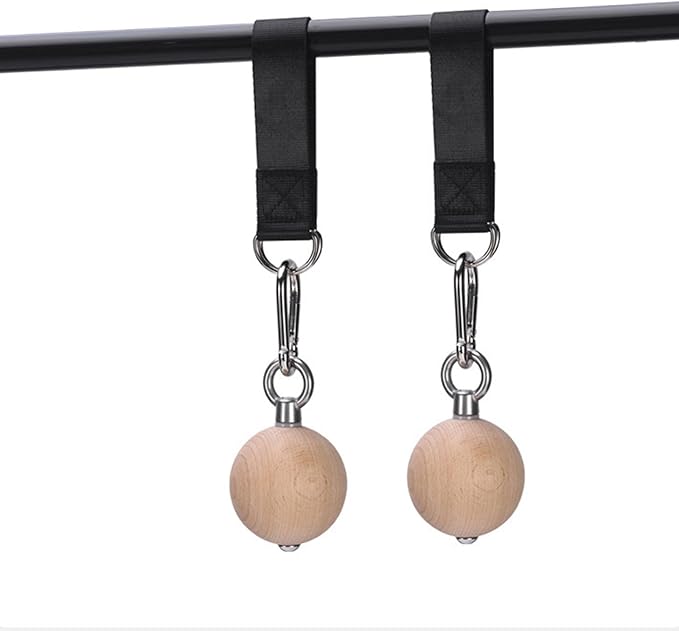 Professional Wood Pull Up Handle Hand Grip with Strap Power Balls Strengths Training Attachments Climbing Ball Grip Ball Arm Muscles Barbells