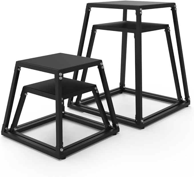PeakPursuit Plyometric Jump Box - Heavy-Duty Steel Plyo Box with Anti-Slip Rubber Pads, Set of 12, 18", 24", 30" Box Jump Platforms for Strength & Conditioning Training, Home Gym