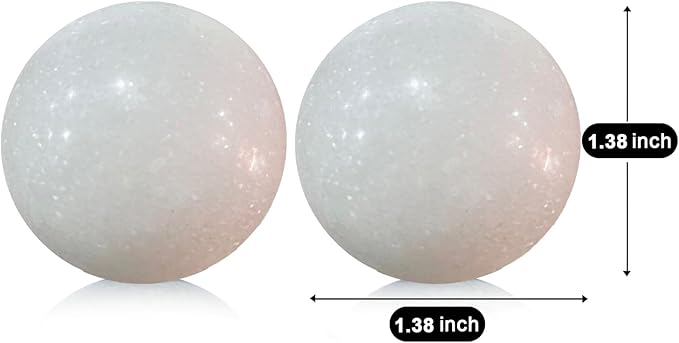 Natural Marble Baoding Chinese Meditation Balls, Stress Relief Hand Exercise Therapy Set with an Upgraded Shockproof Imitation Wood Box, 2-Piece Set,White Small-1.38"