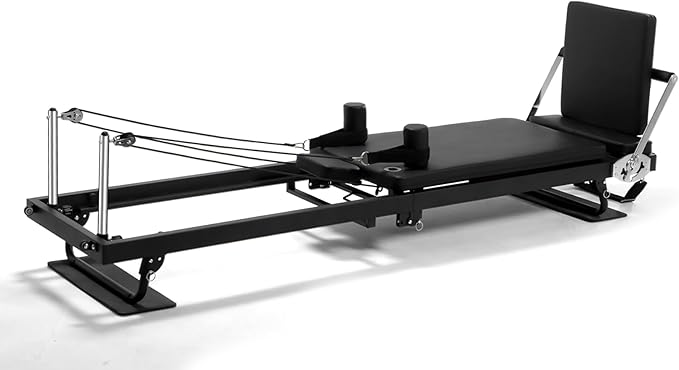 Pilates Reformer for Home Use,AMSINA Foldable Pilates Machine with Headrest & Jumpboard , Pilates Home Equipment with Foot Straps