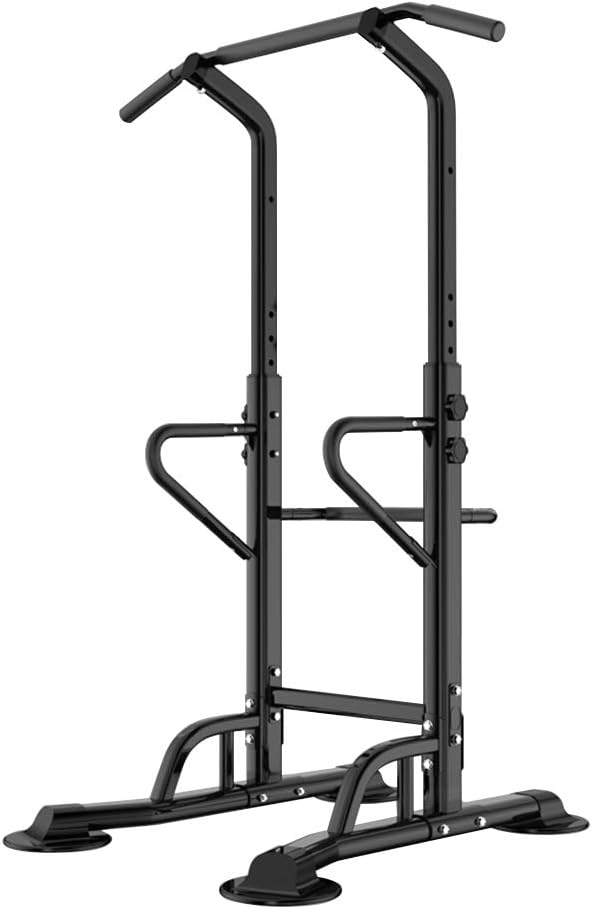 Dland Power Tower Adjustable Height Pull Up and Dip Station Multi-Function Home Strength Training Fitness Workout Station Sturdy Chin-Up Bar Stand Dip Station,Black