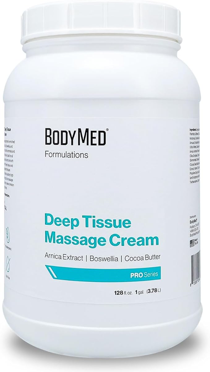 BodyMed Formulations Deep Tissue Massage Cream, 1 gal. – Fragrance-Free, All-Natural Cream for Massage Therapy – Leaping Bunny Certified – with Arnica Extract & Jojoba – Non-Staining, & Paraben Free
