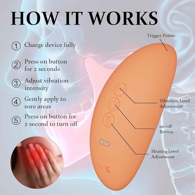 TMJ Relief Products Jaw Massager with Dual Motor Vibrating- Gentle Vibration for TMJ Massage Heating Tool for Pain Relief, Tension, Stiffness, and Headaches