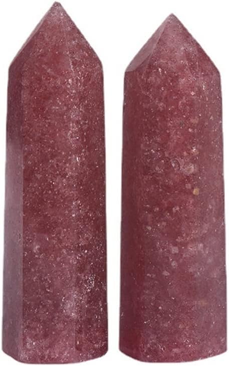 Meditation Home 2PC Natural Strawberry Crystal Column six Prismatic Column Single Crystal six Prism Home Meditation (Size : 8-9cm)