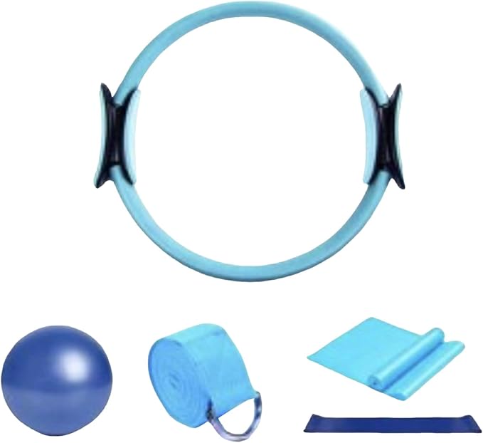 Pilates Ring, 15" Durable 5 Pack Pilates Circle Ring with Yoga Strap,Mini Ball,Padded Handles Magic Circle,Resistance Bands,Pilates Circle Ring Equipment for Toning Inner Thighs,Core,Arms,Legs