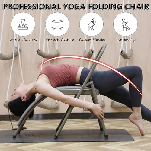 Backless Folding Yoga Chair for Headstand&Handstand Training,Inversion Stool for Restorative Flow and Back Pain Relief (Black Fabric)