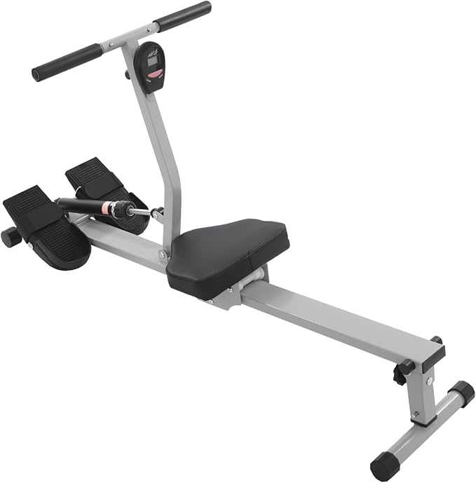 Rowing Machine 330lbs Capacity, Foldable Home Rower with 12 Adjustable Resistance, LED Display Rowing Exercise Machine, Freestanding Iron Frame Fitness Equipment for Full Body Workout