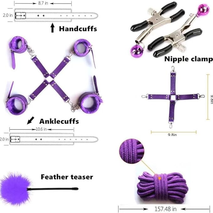 Fashion 10 Piece Leather Pilates Indoor Training Set, New Eye Mask for Fun Wrist and Hip Exercises Cosplay Accessories [Purple], Couple Gift