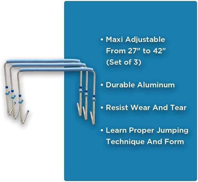 Enhanced Training Agility Hurdles: Premium Self-Return Aluminum Set for Track, Field, Soccer, Football - Adjustable 27" to 42" - Versatile Performance Tools (Set of 3)