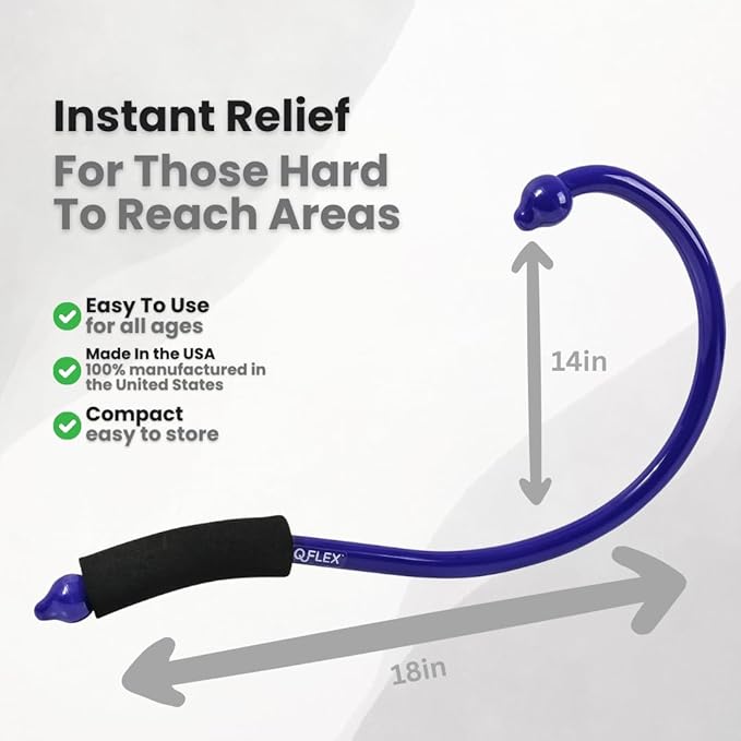 Q-Flex Massage Tool - Self-Massage Stick - Trigger Point Therapy, Muscle Care, Relaxation - Easy-to-Use Massager for Home & Travel - Seen On Shark Tank - Back, Neck, Shoulders, Feet (Blue)