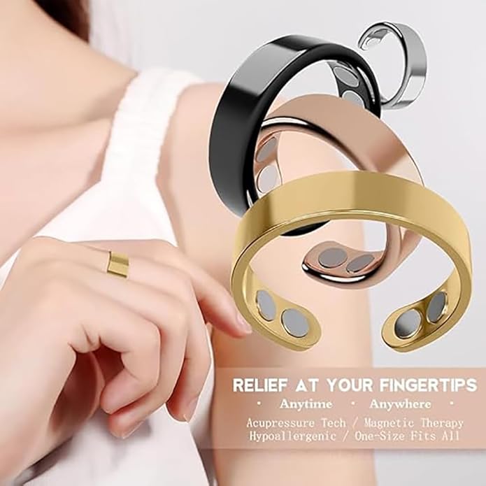 Stainless steel lymphatic magnetic therapy ring, adjustable fatigue relief sleep magnetic finger ring, open magnet unisex ring