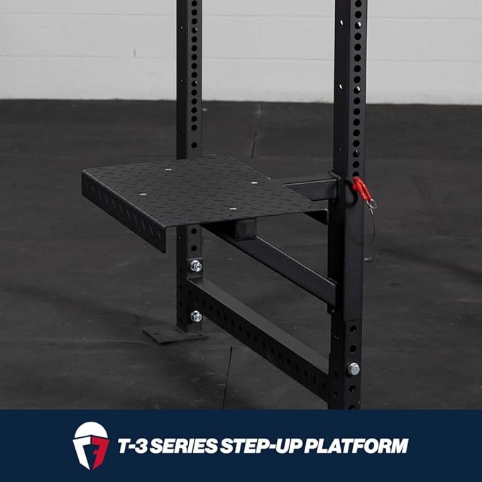 Titan Fitness T-3 Series Rack Mounted Step-Up Platform, 22" x 15" Diamond Plate Steel Step, Adjustable Power Rack Attachment for Step-Ups, Plyometrics & Strength Training, 550 LB Capacity