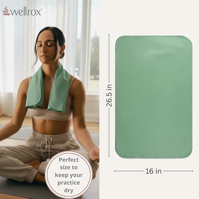 Wellrox Microfiber Hand Towel- Absorbent Sweat Towels, Workout Towels for Women- Yoga Mat Towel for Pilates, Hot Yoga, Gym Workouts (2 Pack, Green)