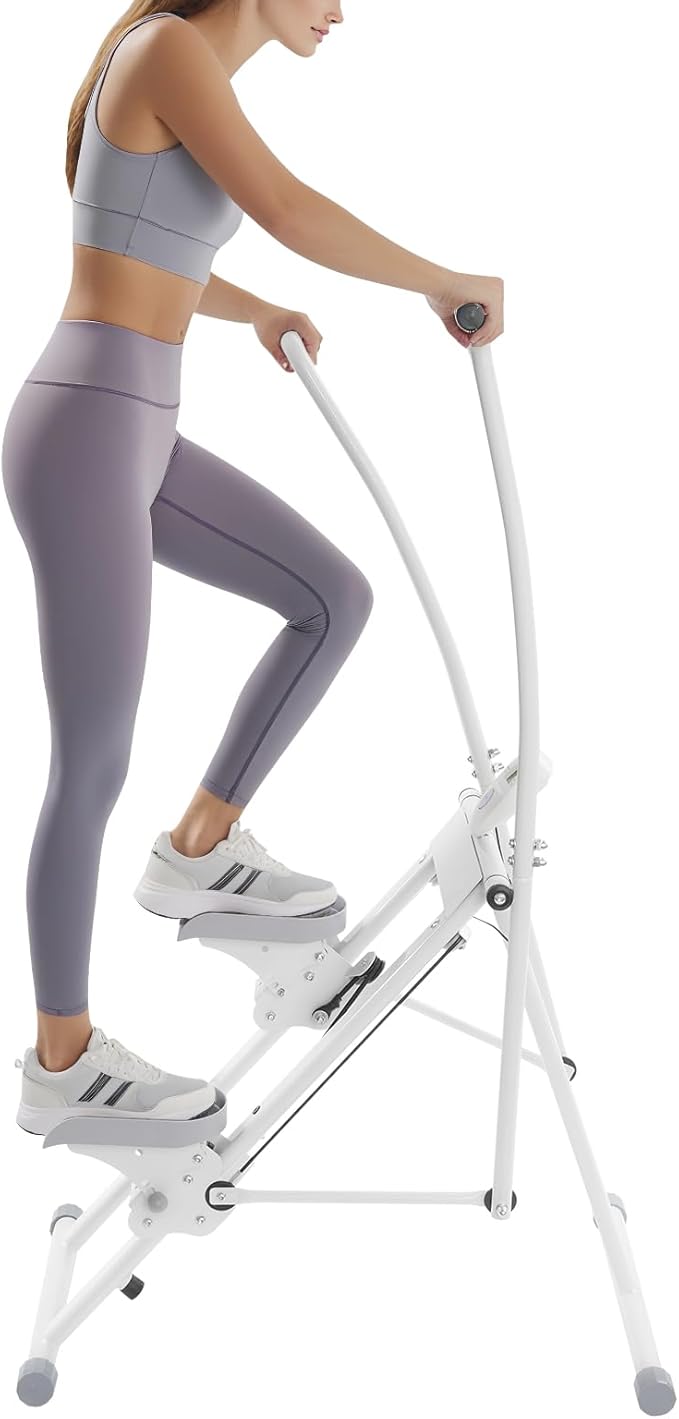 Foldable Stair Stepper Climber for Home Gym, Vertical Cardio & Full-Body Workout Machine with Adjustable Resistance, Handlebar and Pedal, Large Non-Slip Pedals, Up to 220 lb Capacity