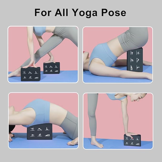 2 Yoga Block and 2 Yoga Strap Set,Non-slip EVA Foam Blocks, High Density Yoga Bricks with 6ft Strap, Supportive Latex-Free Yoga Block Accessories for Pilates