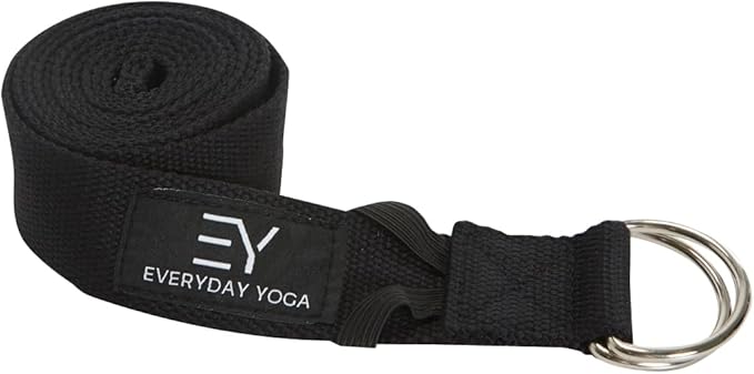 Everyday Yoga Strap with Metal D-Ring - Durable Stretching Strap for Yoga, Pilates, Flexibility & Physical Therapy (6ft, 8ft, 10ft)