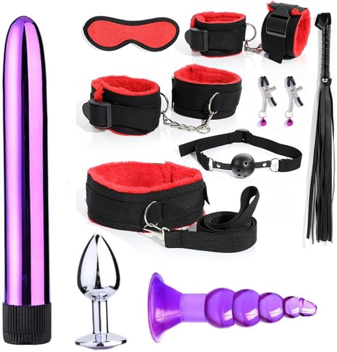 Pilates 7-Piece Red Plush Nylon Yoga Training Multifunctional Equipment Set, Adjustable Size, Hip and Wrist Exercise Accessories, Couple Gift