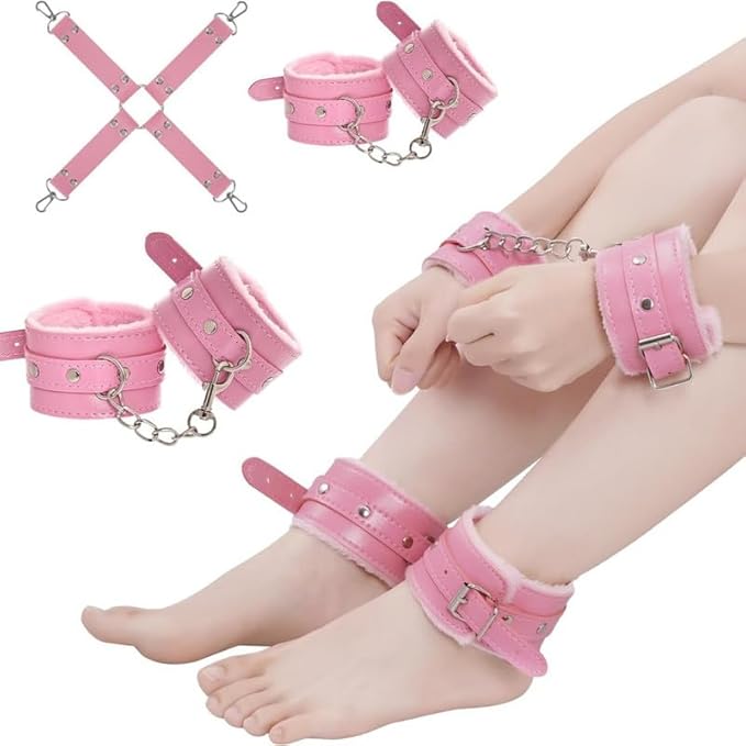 12 Novel Pilates Plush Leather Cosplay Tool Yoga Set, Wrist and Hip Stretching Fun Dice Beating Combination Accessories, Couple Gift (Pink)