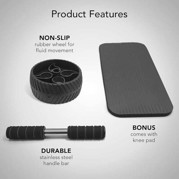 Sports Research Ab Wheel Roller with Knee Pad | Sturdy 3" Wheel for Core Workouts in The Gym or at Home