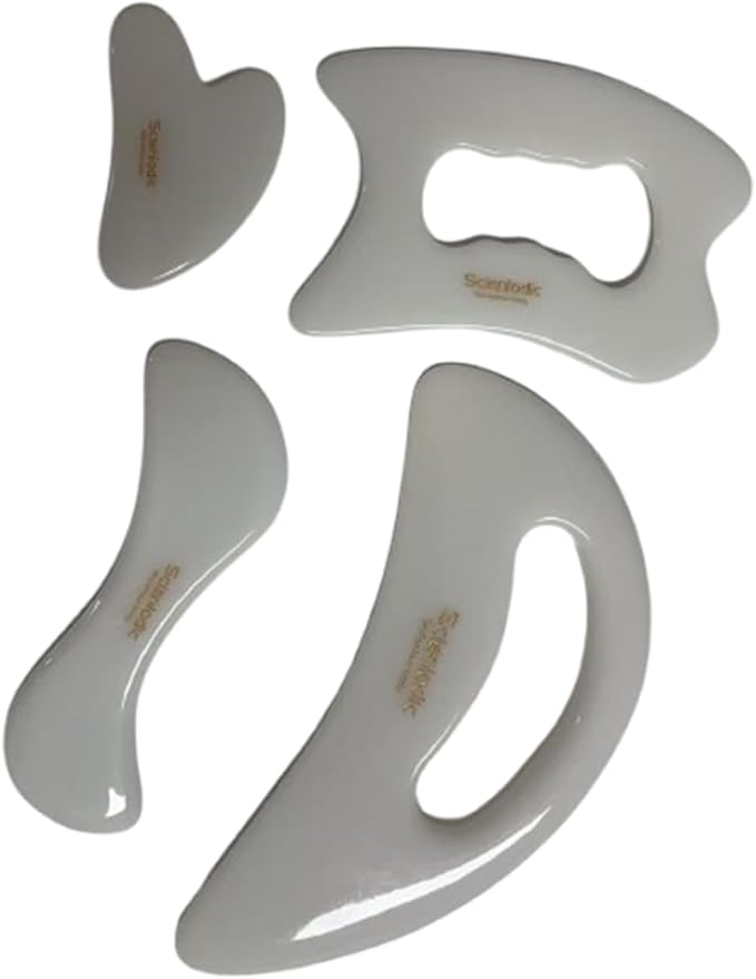 Scienlodic 4 Pcs Gua Sha Massage Tools for Face & Body (White, Resin) - Guasha Scraping Tool for Jawline Contouring, Puffiness Reduction, Neck, Back, Legs & Muscle Relaxation
