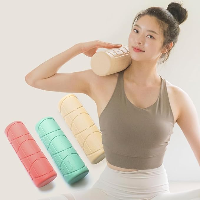 WADO Mini Round Foam Roller for Exercise and Recovery 12" x 4"- Ergonomic Pattern Angle Roller, Body Stretching, Solid PU, 3-Different Density Options (Medium (Alice Mint, 750g))