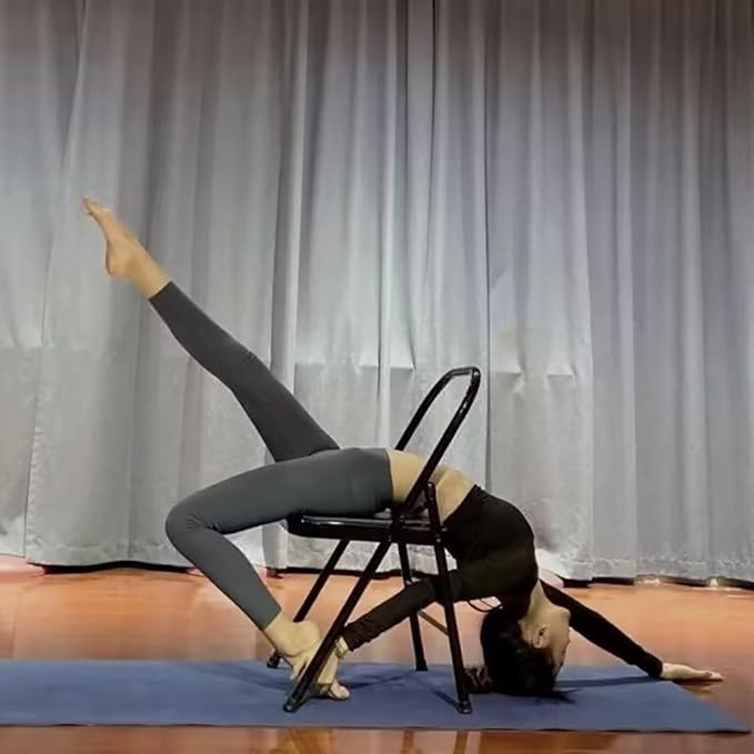 Iyengar Pilates Assist Chair Yoga Folding Chair Prop Strength Training Tool Yoga Auxiliary Chair Thickened,Sturdy,Non-Slip,Stable,Brown