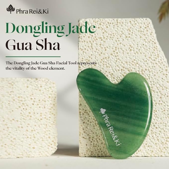 Phra Rei&Ki] Gua Sha Facial Tools, Customed Natural Jade Stone, Gua Sha Tool for Face, Manual Massage Tool for Jawline Sculpting, Puffiness Reducing and Face Lifting, Massager for Skin-Care