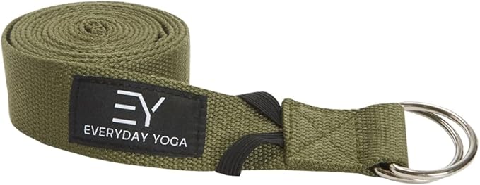 Everyday Yoga Strap with Metal D-Ring - Durable Stretching Strap for Yoga, Pilates, Flexibility & Physical Therapy (6ft, 8ft, 10ft)