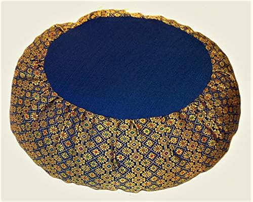 Meditation Cushion Zafu Pillow Buckwheat - Silk Brocade Royal Blue
