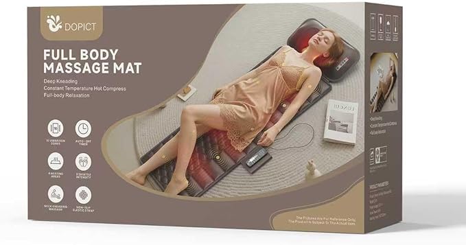 Massage-Mat, Detachable Neck Massager, Full Body Vibration Heating, Massage Pad with 10 Vibrating Motors and 9 Speed Settings for Home Office Use, Brown