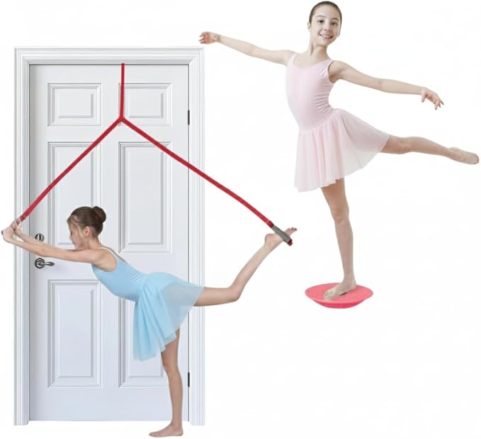 Dance, Cheerleading and Figureskating Trainer Stretching and Balance, 2 Pc. Set, Stretching, Disc Core Board and Flexibility Equipment Strap for Dance, Gymnastics, Turning, Stunt