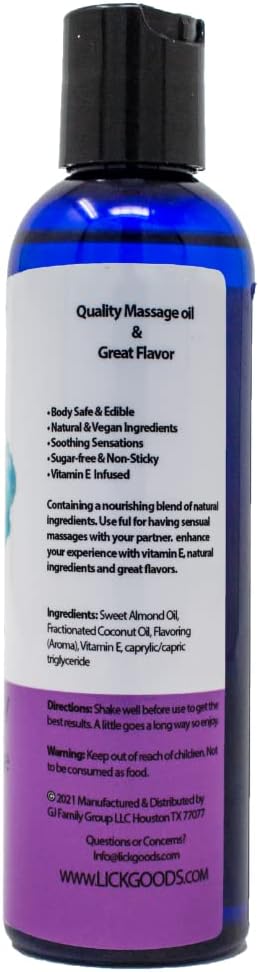 Lick Cotton Candy Flavored Massage Oil – Sweet Candy-Inspired Edible Massage Oil with Vitamin E, Silky Body-Safe Glide for Fun Couples Massage Moments, 4 oz