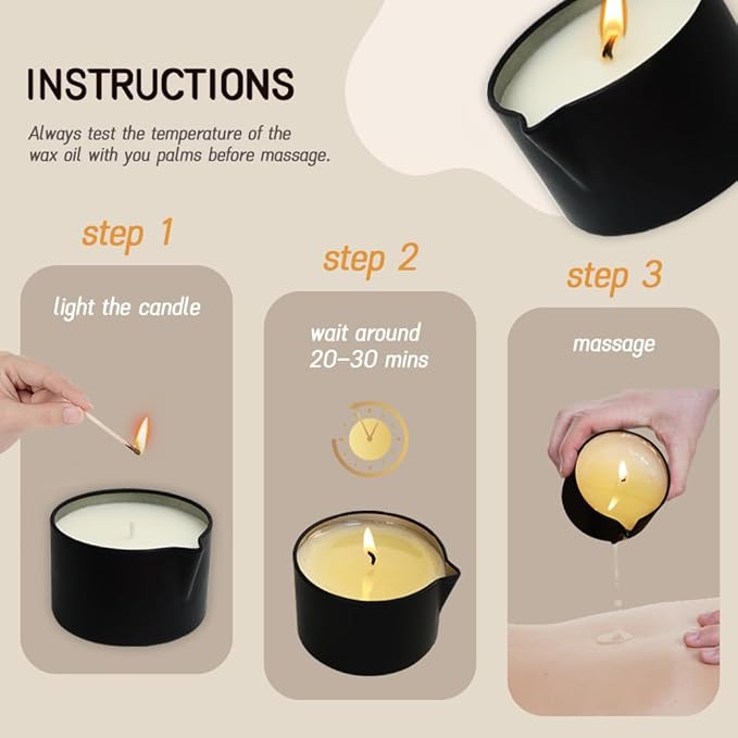 Massage Oil Candle 3 Pack, Amazing Gift Set, Warming Skin Moisturizing Body Lotion Oil, Soy Wax Low Temp Scented Candle 6.9 OZ (Lavender,Little Black Dress,Satan Knee)