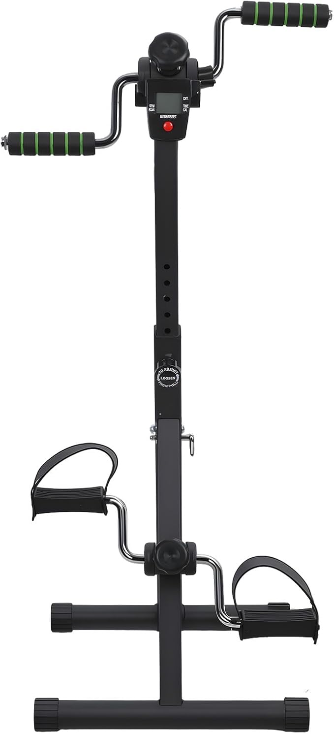 Pedal Exerciser Bike Hand Arm Leg and Knee Peddler, Arm Leg Knee Physical Therapy Exercise Bike, Adjustable Fitness Recovery Equipment for Seniors Total Body with Monitor Black