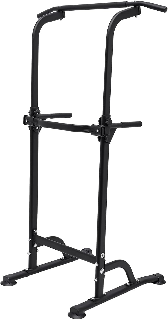 Parallel Bars Power Tower Adjustable Dip Station Pull Up Bar Push Up for Home Gym Strength Training Body Building Workout Equipment Standing Pull Up Pillar Impregnation Station, Black