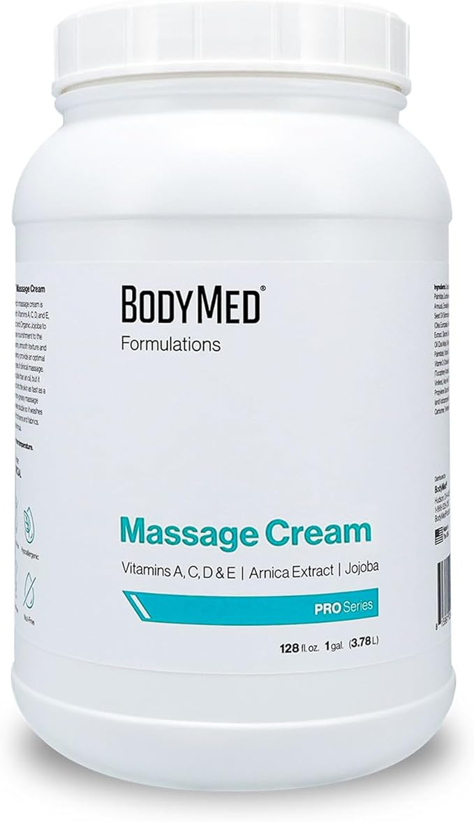 BodyMed Formulations Massage Cream, 1 gal. – Fragrance-Free, All-Natural Cream for Massage Therapy – Leaping Bunny Certified – with Arnica Extract & Jojoba – Non-Staining, & Paraben Free