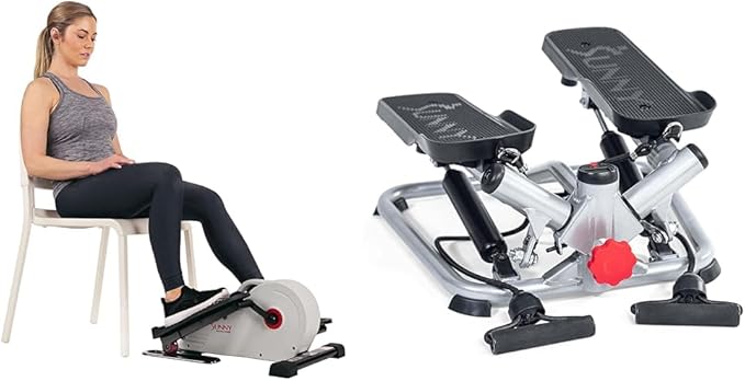 Sunny Health & Fitness Advanced Twist Stepper Machine with Resistance Bands - SF-S0979 + Magnetic Under Desk Elliptical Peddler, Portable Mini with Resistance, LCD Monitor
