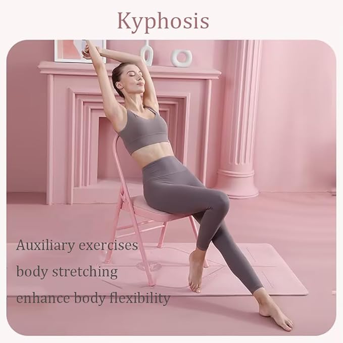 Pilates Yoga Chair,Iyengar Auxiliary Chair,Yoga Auxiliary Chair Backless Yoga Chair Anti-Slip,Stable with Non-Slip Feet Covers,Metal Folding Chair,Pink-Routine