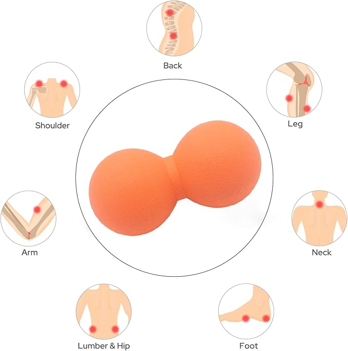 Hard Peanut Massage Ball, Double Lacrosse Massage Ball. Deep Tissue Massager Mobility Roller for Physical Therapy Myofascial Release Trigger Point Muscle Relax Pain Relief Acupressure (Orange)