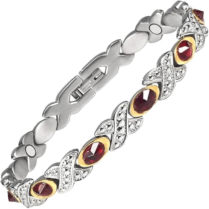 MagVIVACE Magnetic Stainless Steel Bracelet for Women, Amethyst Bracelet with Magnet