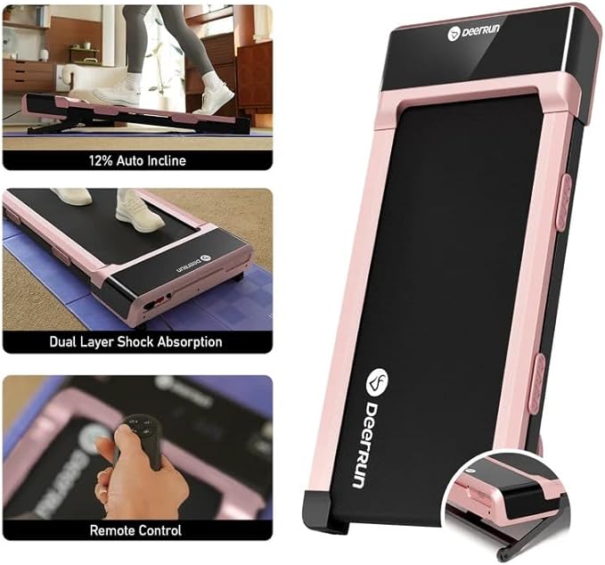DeerRun Walking Pad Treadmill with Incline, 12% Auto Incline Under Desk Treadmill, 3.0 HP, 300 lb Capacity, Portable Treadmill for Home Office, Remote & App Control